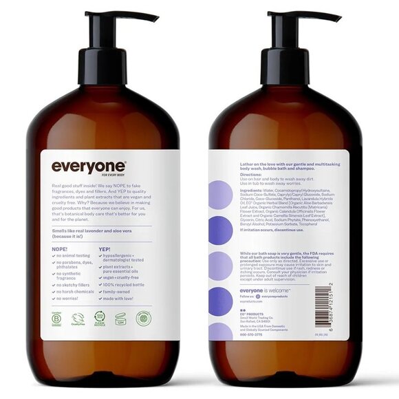 Everyone for Everybody 3 in 1 Soap Shampoo Body Wash w/Lavender Aloe-53 2 Pack - Picture 2 of 11